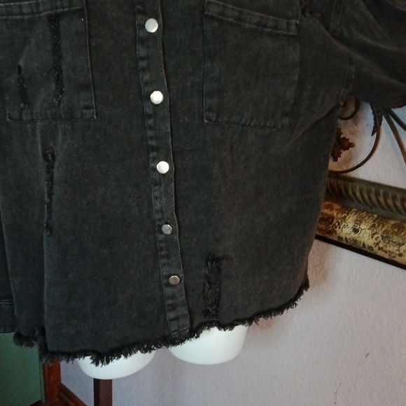 Coolest Blakeley Black Deconstructed Jean jacket Sz S/M - Picture 3 of 9